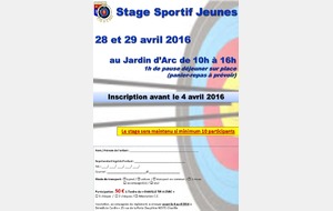 STAGE SPORTIF JEUNES - 28 et 29 AVRIL 2016