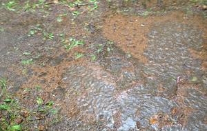 Le terrain boueux après l'orage lors de la 1ère ronde